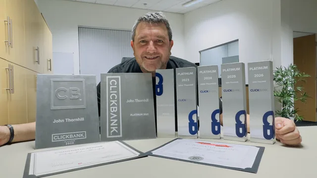 John Thornhill with ClickBank Platinum awards through 2026